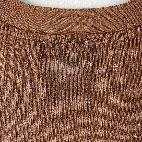 Anthropologie Maeve Thea Sweater Womens Large Brown Metallic Ribbed V Neck - Picture 15 of 16